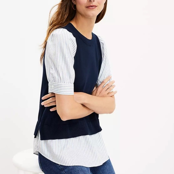 Loft Stripe Layered Mixed Media Sweater - Picture 3 of 5